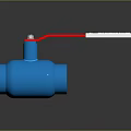 Blue Industrial Ball Valve With Red Handle And Metal Body Structure