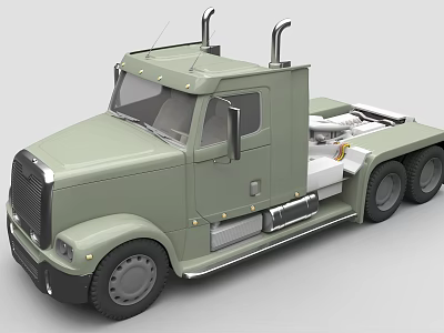 Green Heavy Duty Truck Cab With Dual Exhaust Pipes And Wheels 3d model