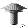 Beige Modern Table Lamp With Two Tiered Shade And Cylindrical Base