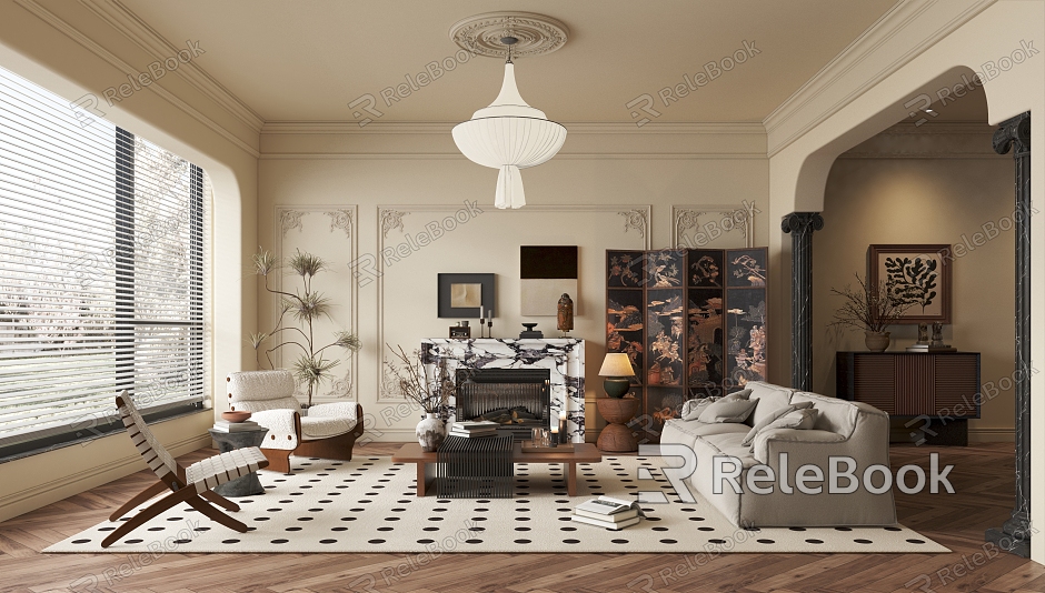 French Middle Style Living Room Silent Living Room model