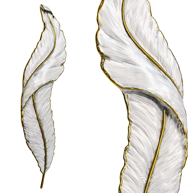 Feather Sculpture Carving with White Body and Gold Trimmed Edges Design 3d model 