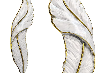 Feather Sculpture Carving with White Body and Gold Trimmed Edges Design 3d model