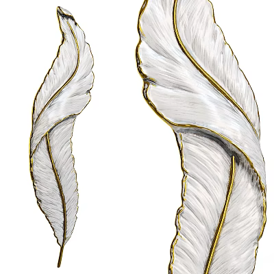 Feather Sculpture Carving with White Body and Gold Trimmed Edges Design 3d model