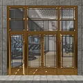 Golden Frame Glass Panel Double Doors With Blue Marble Wall And Tiled Floor Exterior