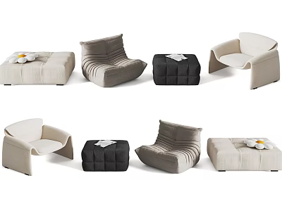 Modern Ottoman Stools In Beige Gray Black With Simple Design For Living Room Decor 3d model