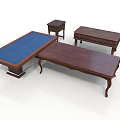 Classic Wooden Furniture Set With Four Tables Blue Top And Dark Brown Legs