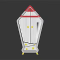 White Storage Cabinet With Red Top White Stripes Yellow Star Decorations And Yellow Wheels