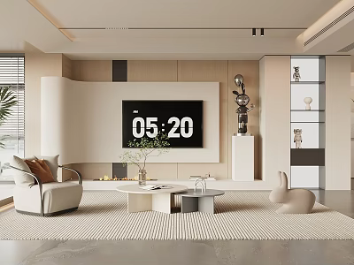 Modern Minimalist TV Background Wall In Light Wood Living Room 3d model