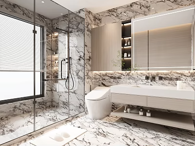 Modern Bathroom Interior With Marble Glass Shower And Vanity 3d model
