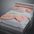 Double Bed With White Headboard And Colorful Patterned Pillows Vibrant Blanket