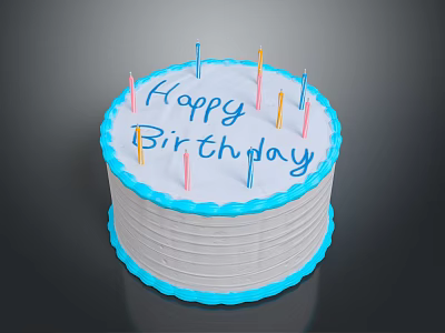 Delicious Birthday Cake With Happy Birthday Text Colorful Candles And Blue Frosting 3d model