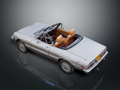 Silver Vintage Convertible Car With Tan Leather Seats And Sleek Body Design 3d model