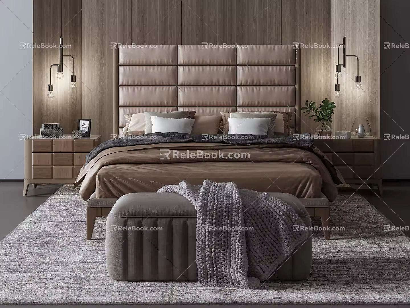 Modern Background Double Bed Double Bed Combination 3d model