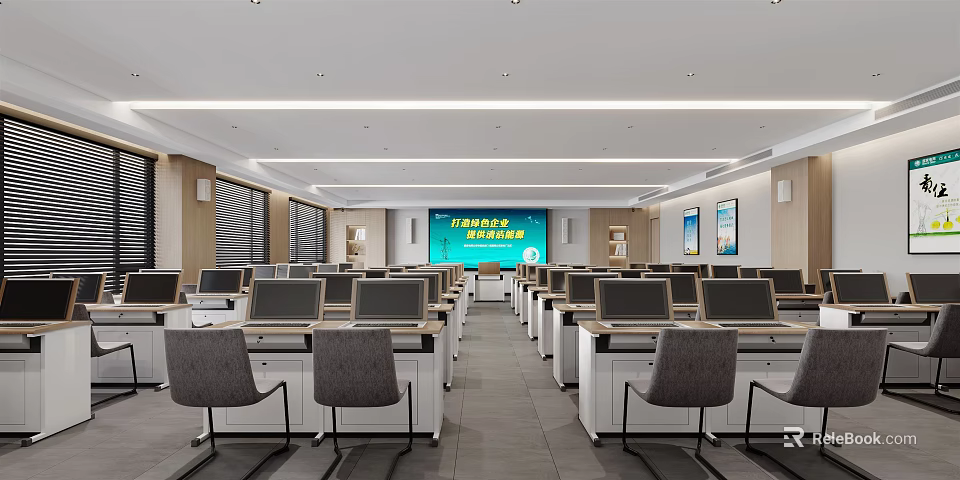 Modern School Open Kitchen Interior With Spacious Layout And Essential Cooking Appliances 3d model