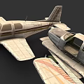 Three Vintage Airplane Models With Classic Design And Textured Fuselage