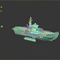 Green Aircraft Carrier Model Featuring Detailed Deck Runway And Tower Structure