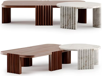 Modern Dining Table With Wooden And Marble Surfaces And Structured Leg Design 3d model