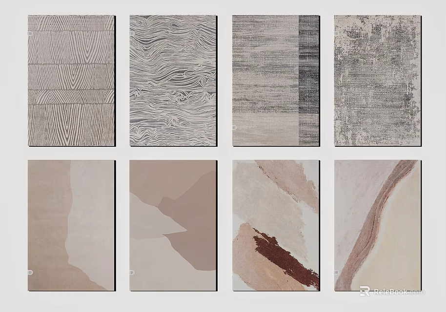 Square Rugs Featuring Multiple Abstract Textured Patterns in Modern Neutral Tones 3d model