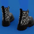 Black Lace Up Boots With Snake Print Design And Chunky Platform Sole