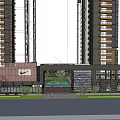 Modern High Rise Residential Building Complex With Commercial Base And Green Areas