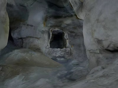 Natural Cave Interior Featuring Rock Formations And Central Stone Opening With Textured Walls 3d model