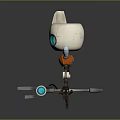 3D Robot Character With White Orange Body Blue Glowing Eyes Mechanical Arms Legs And Tools