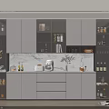 Modern Wine Cabinet with Glass Doors LED Lighting Marble Countertop for Wine Storage and