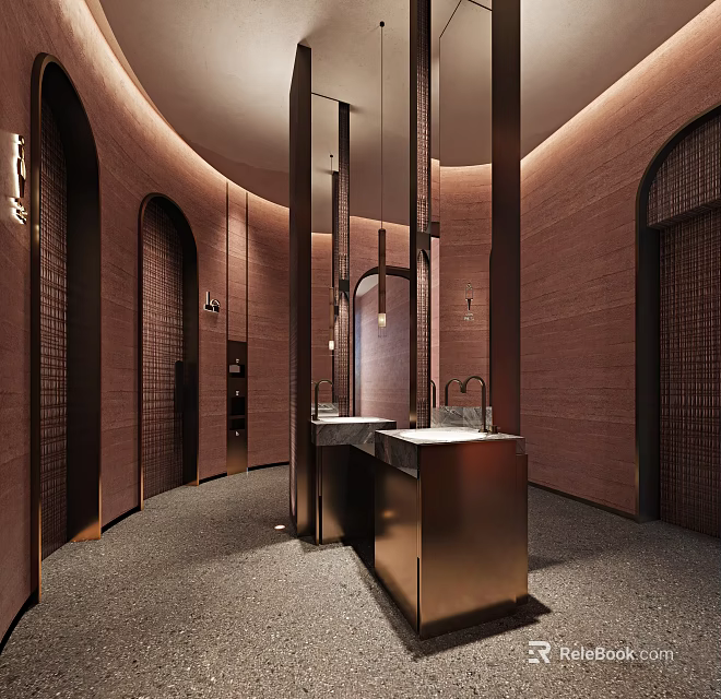 Modern Public Restroom Interior With Sinks And Lighting 3d model 