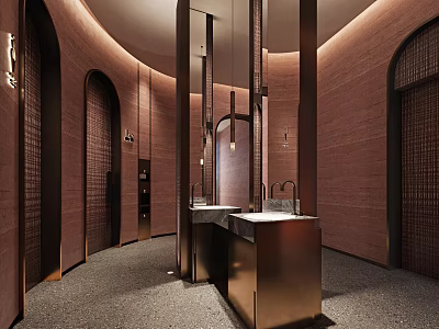 Modern Public Restroom Interior With Sinks And Lighting 3d model
