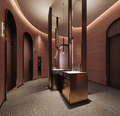 Modern Public Restroom Interior With Sinks And Lighting 3d model