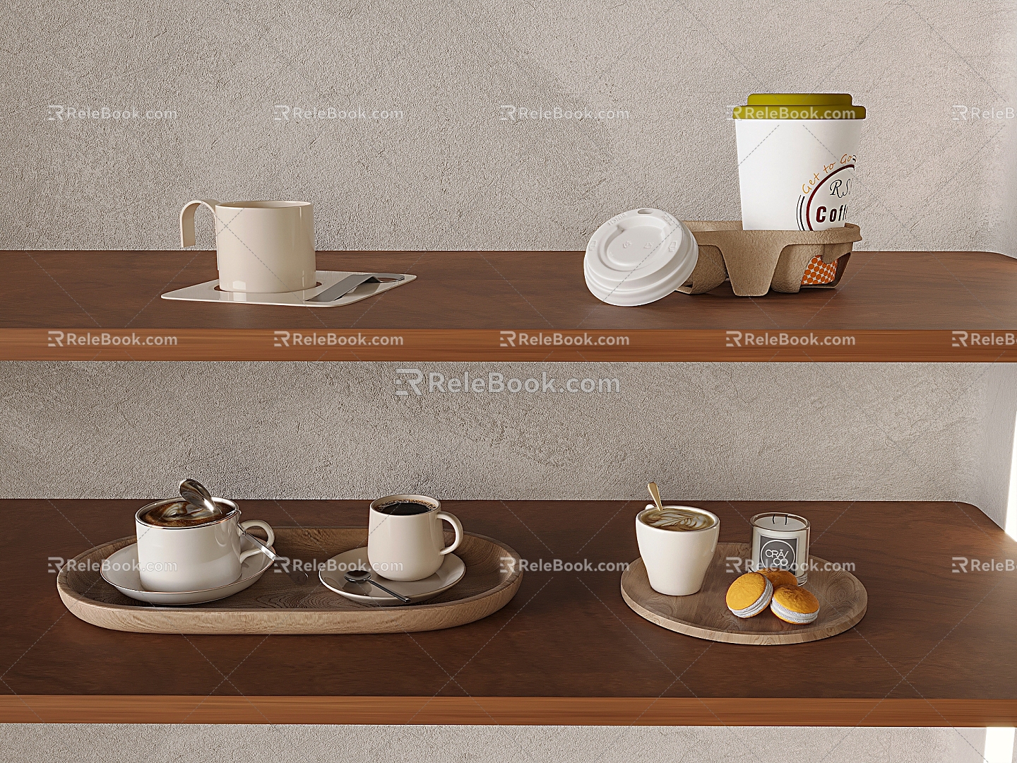 Flower Coffee Coffee Cup Cup Cup Drink Beverage Dessert Food Solid Wood Oval Tray Antique Storage Rack 3d model