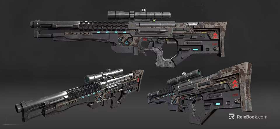 Futuristic Sci Fi Sniper Rifle Design With Telescopic Sight Mechanical Details And Glowing Elements 3d model 
