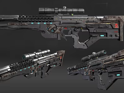 Futuristic Sci Fi Sniper Rifle Design With Telescopic Sight Mechanical Details And Glowing Elements 3d model