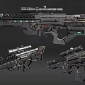 Futuristic Sci Fi Sniper Rifle Design With Telescopic Sight Mechanical Details And Glowing Elements
