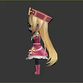 Game Movie Character In Pink Outfit Cross Hat Blonde Hair Elf Ears Outstretched Arms