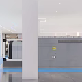 Modern Industrial Interior With Blue Flooring White Pillars And Technical Equipment