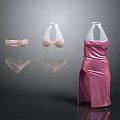 Women's Underwear Collection Including Bras Panties And Pink Satin Dress On Mannequins