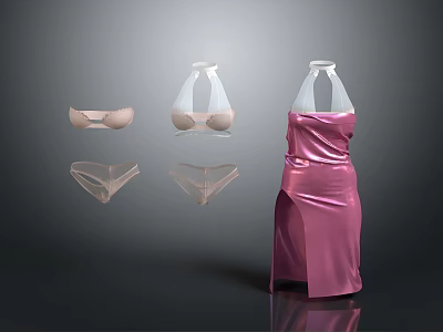 Women's Underwear Collection Including Bras Panties And Pink Satin Dress On Mannequins 3d model