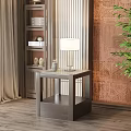 Modern Side Table With Table Lamp And Bookshelf By Decorative Wall 3d model