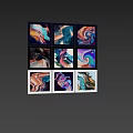 Framed Abstract Paintings With Flowing Colors Blended Hues And Dynamic Textures In White Black Silver Frames