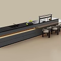 Modern Kitchen Interior With Black Island Countertop Sink Fruits And Chairs