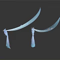 Large Blue Scimitar Weapon Held By Female Characters In Purple Dresses