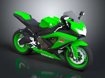 Green And Black Suzuki Sport Motorcycle With Sleek Design And Aerodynamic Body 3d model