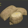 Three Brown Rice Bags With Green Marks One Open Revealing White Rice Grains Inside
