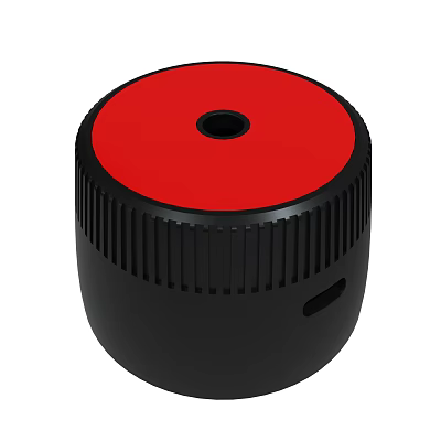 Compact Audio Device With Red Top Black Body And Circular Design Features 3d model