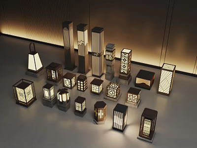 Various Modern Outdoor Lights Featuring Decorative Patterns And Unique Designs 3d model