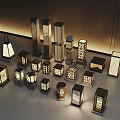 Various Modern Outdoor Lights Featuring Decorative Patterns And Unique Designs 3d model