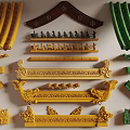 Traditional Architectural Components With Yellow Green Curved Tiles Carved Beams And Animal Ornaments
