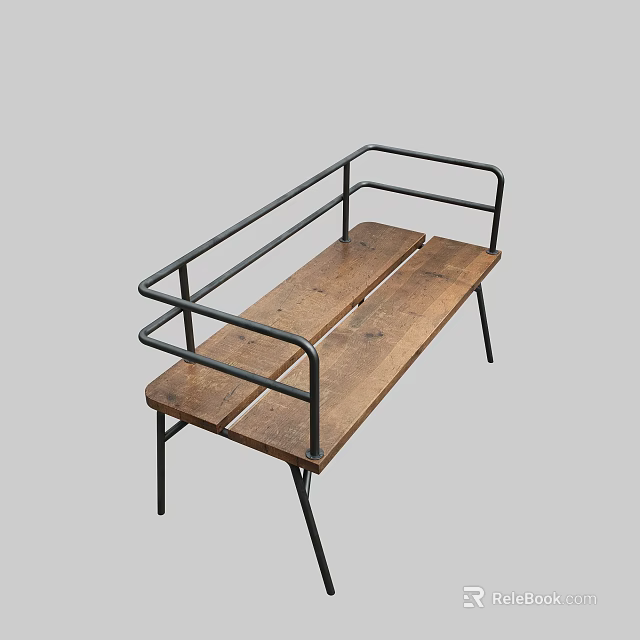 Stylish Wooden Seat Armchair With Black Metal Frame For Minimalist Home Interior 3d model 