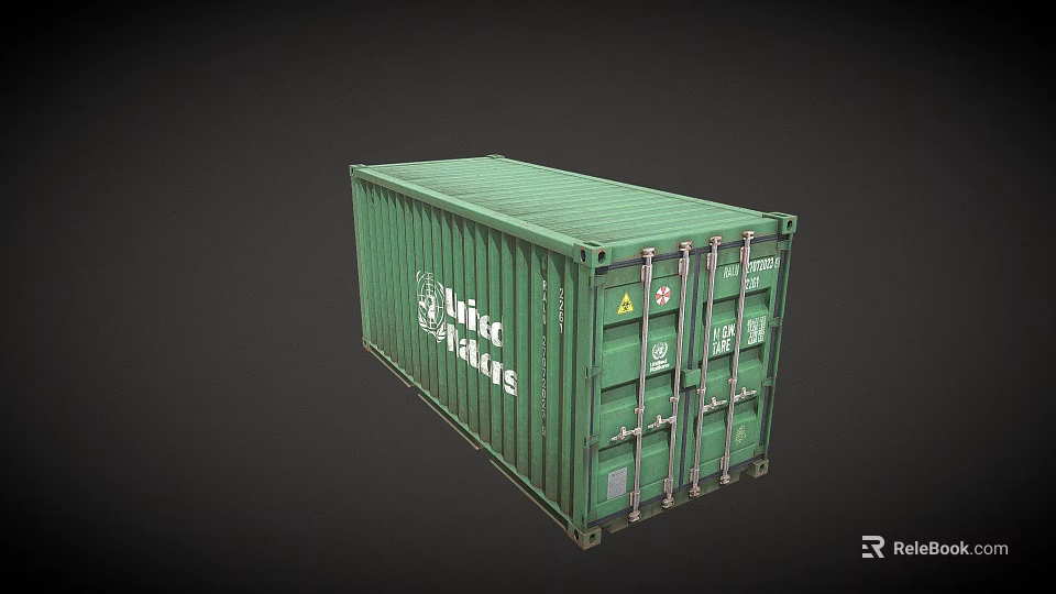Green UNIT CARRIER Cargo Shipping Container With Metal Doors And Structural Features 3d model